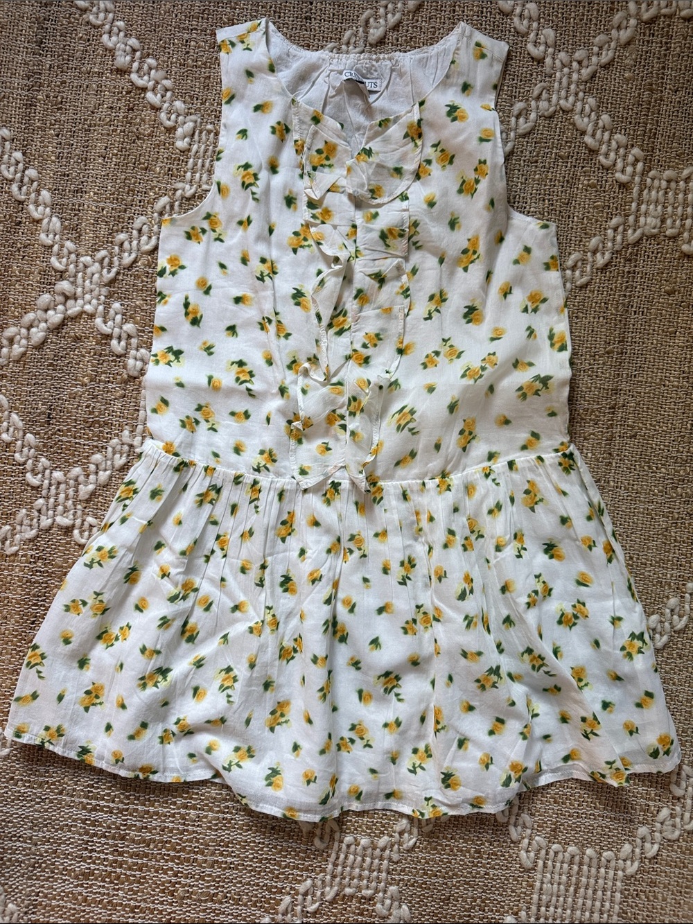 Crewcuts White Dress with Yellow Rose Print size 10
